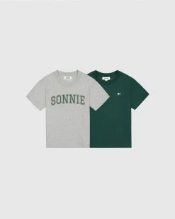 Brand new 🔥 Sonnie Bobby Tee & Varsity Tee 2-Pack Forest Green / Grey Marle ⭐