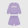 Wholesale 👍 Sonnie Varsity Crewneck & Earl Sweat Shorts Set Purple 👏