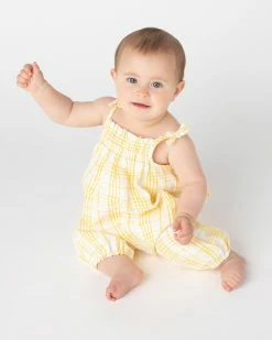 Wholesale 👍 Sportscraft Stripe Dobby Weave Romper - Babies Lemon ✔️