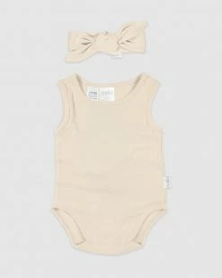 Flash Sale ❤️ Toshi Organic Singlet Onesie & Headband Set - Babies Almond ⭐