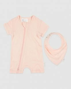 Best Pirce ⌛ Toshi Organic Short Sleeve Onesie & Bib Set - Babies Blush ❤️
