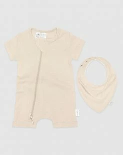 Wholesale 🔥 Toshi Organic Short Sleeve Onesie & Bib Set - Babies Almond ❤️