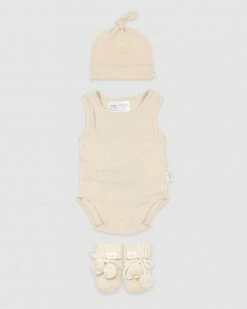 Best deal 🤩 Toshi Organic Onesie Singlet, Beanie & Booties Set - Babies Almond ✨