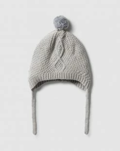 Outlet 🔔 Wilson & Frenchy Knitted Cable Bonnet - Babies Glacier Grey Fleck 😀