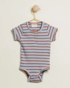 Cheapest ⌛ Wilson & Frenchy Organic Stripe Rib Bodysuit - Babies Ocean & Rust ⭐