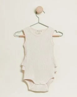 Deals ⭐ Wilson & Frenchy Organic Rib Ruffle Bodysuit - Babies Oyster 🥰
