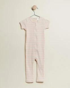 Cheapest 😍 Wilson & Frenchy Organic Stripe Rib Zipsuit - Babies Pink Lemonade 🧨