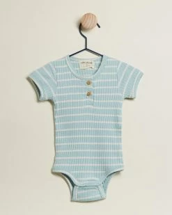 Outlet 👍 Wilson & Frenchy Organic Stripe Rib Bodysuit - Babies Pistachio & Ecru 🔔