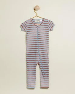 Deals 🎉 Wilson & Frenchy Organic Stripe Rib Zipsuit - Babies Anchor Blue & Rust 👍