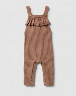 Promo 🌟 Wilson & Frenchy Knitted Rib Ruffle Overalls - Babies Burro 😉