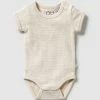 Buy 🔔 Wilson & Frenchy Organic Stripe Rib Bodysuit - Babies Oatmeal ✔️