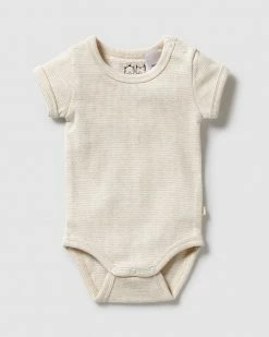 Buy 🔔 Wilson & Frenchy Organic Stripe Rib Bodysuit - Babies Oatmeal ✔️