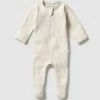 Coupon 🌟 Wilson & Frenchy Organic Stripe Rib Zipsuit with Feet - Babies Oatmeal 🛒