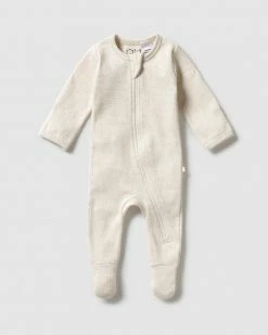 Coupon 🌟 Wilson & Frenchy Organic Stripe Rib Zipsuit with Feet - Babies Oatmeal 🛒