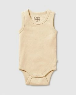 Flash Sale 🌟 Wilson & Frenchy Organic Pointelle Singlet Bodysuit - Babies Oatmeal ⌛