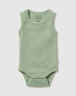 Promo 🎁 Wilson & Frenchy Organic Pointelle Singlet Bodysuit - Babies Fern 😍