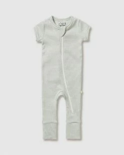 Best Sale 👏 Wilson & Frenchy Organic Stripe Rib Zipsuit - Babies Fern 👏