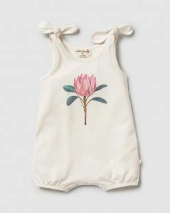 Flash Sale ⭐ Wilson & Frenchy Organic Tie Playsuit - Babies Pretty Protea 🔥