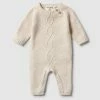 Cheap ✨ Wilson & Frenchy Knitted Cable Growsuit - Babies Oatmeal Melange 💯