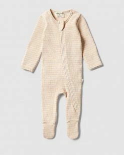 Buy 👏 Wilson & Frenchy Organic Stripe Rib Zipsuit - Babies Apricot 🛒