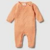 New ✨ Wilson & Frenchy Knitted Cable Ruffle Growsuit - Babies Apricot Fleck ⭐