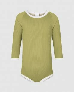Outlet 🤩 Zulu & Zephyr Mini Rib Rashie Onesie - Babies-Kids Avocado 👍